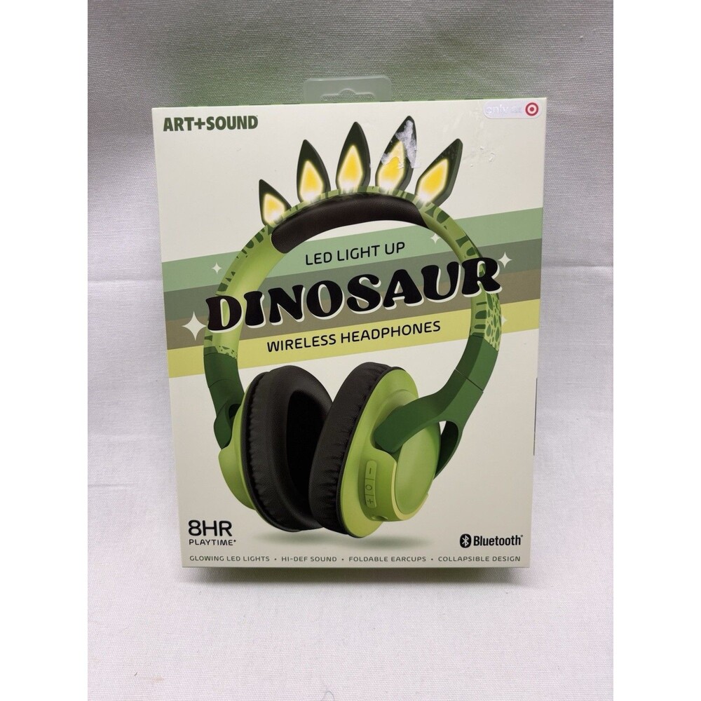 Art+Sound LED Light Up Dinosaur Wireless Bluetooth Headphones Kids Green